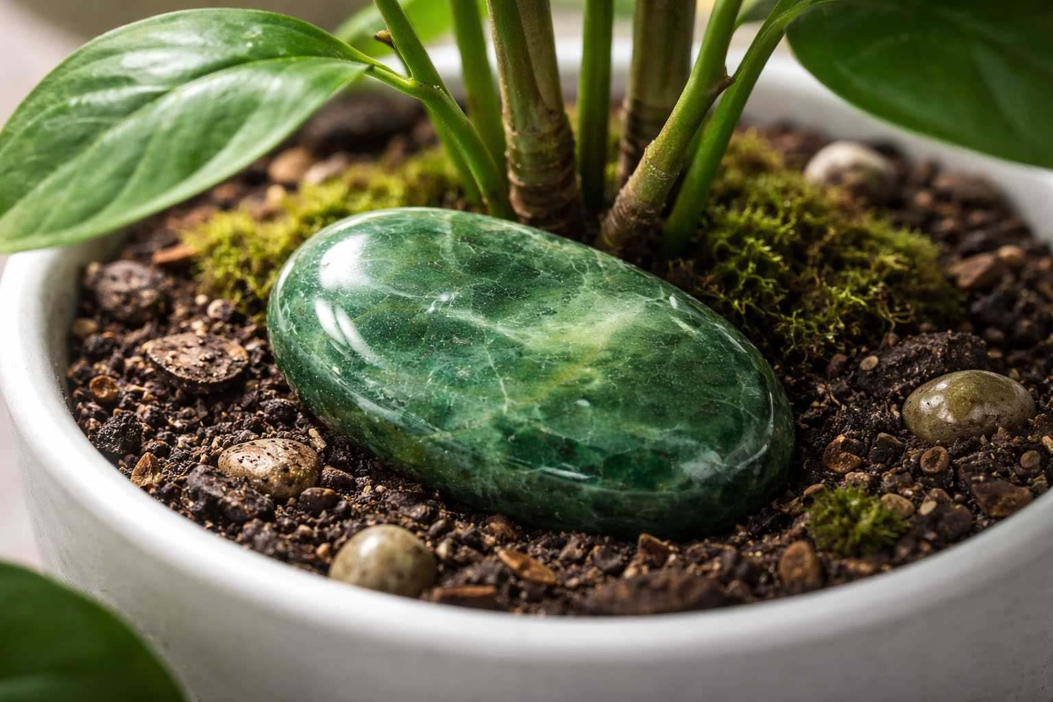 Coloca el Jade en una maceta con una planta viva durante 24 horas para que la tierra absorba las densidades. Este método actúa como un