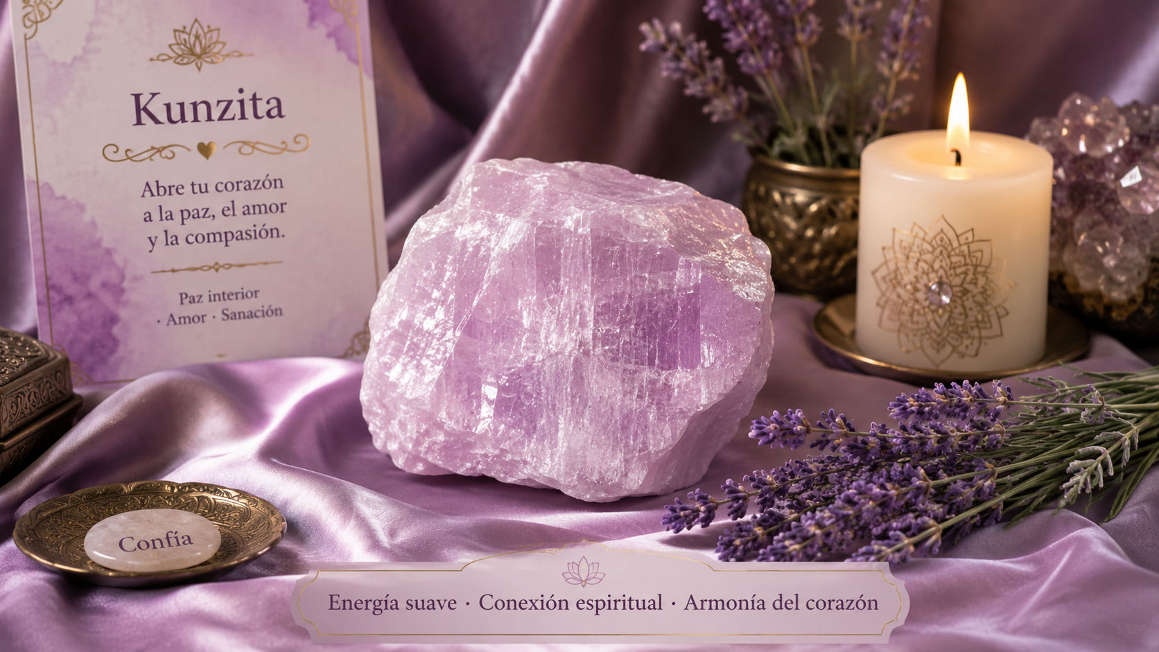 Kunzita en el altar para elevar las plegarias y conectar con la divinidad.