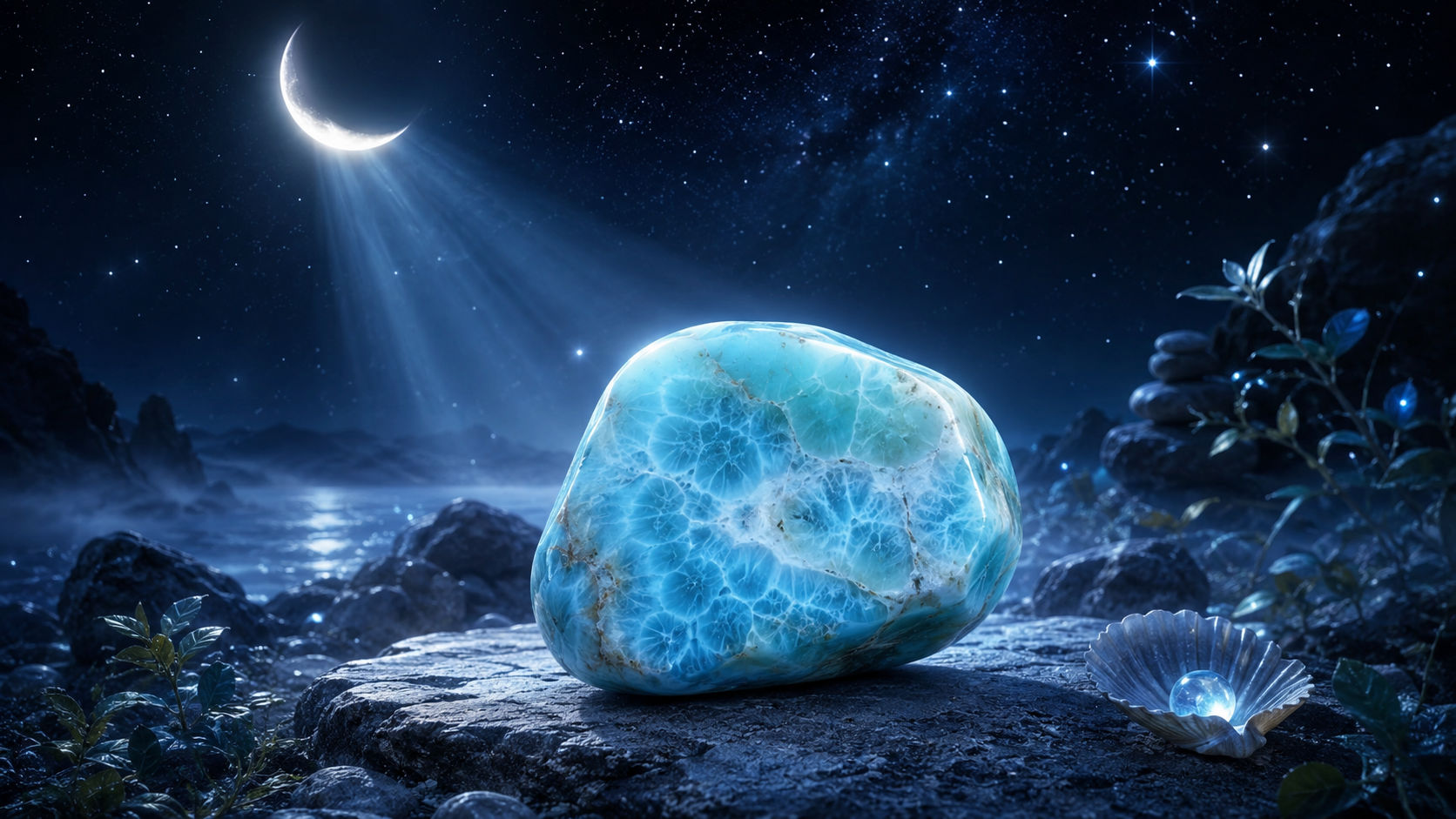 Expón la piedra al magnetismo nocturno durante una noche completa colocándola cerca de una ventana orientada al firmamento. La luz de la reina de la noche nutre los patrones de espuma de mar del cristal, potenciando su poder sintonizador y místico.
