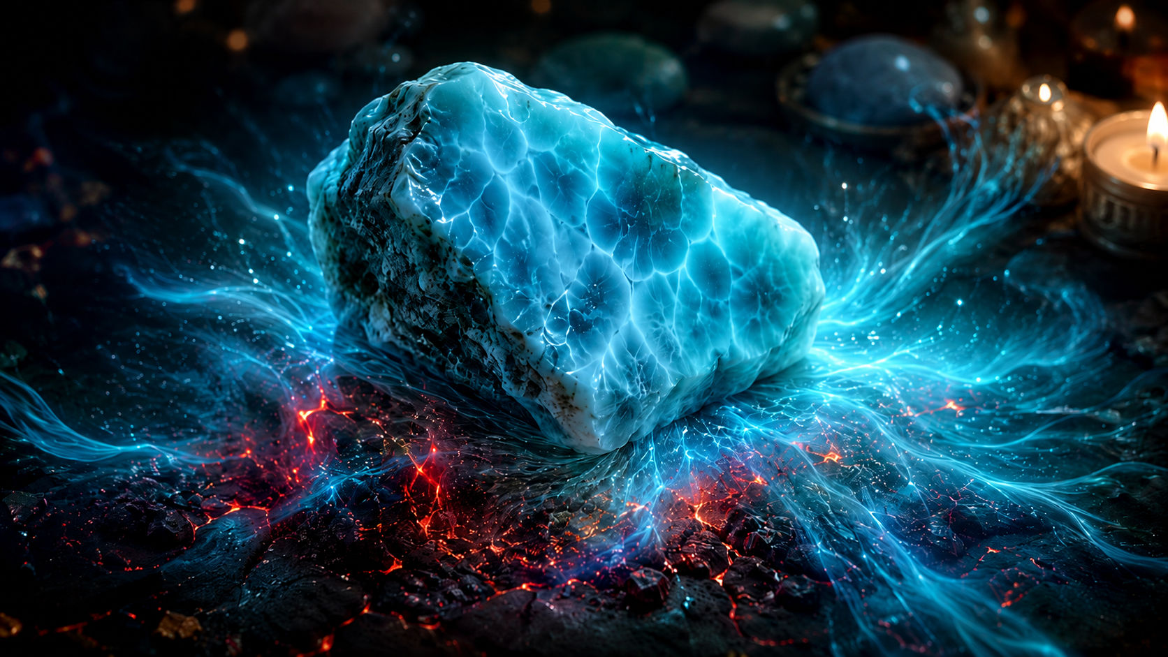 Especimen en bruto de Larimar apaciguando la ira y enfriando emociones explosivas.