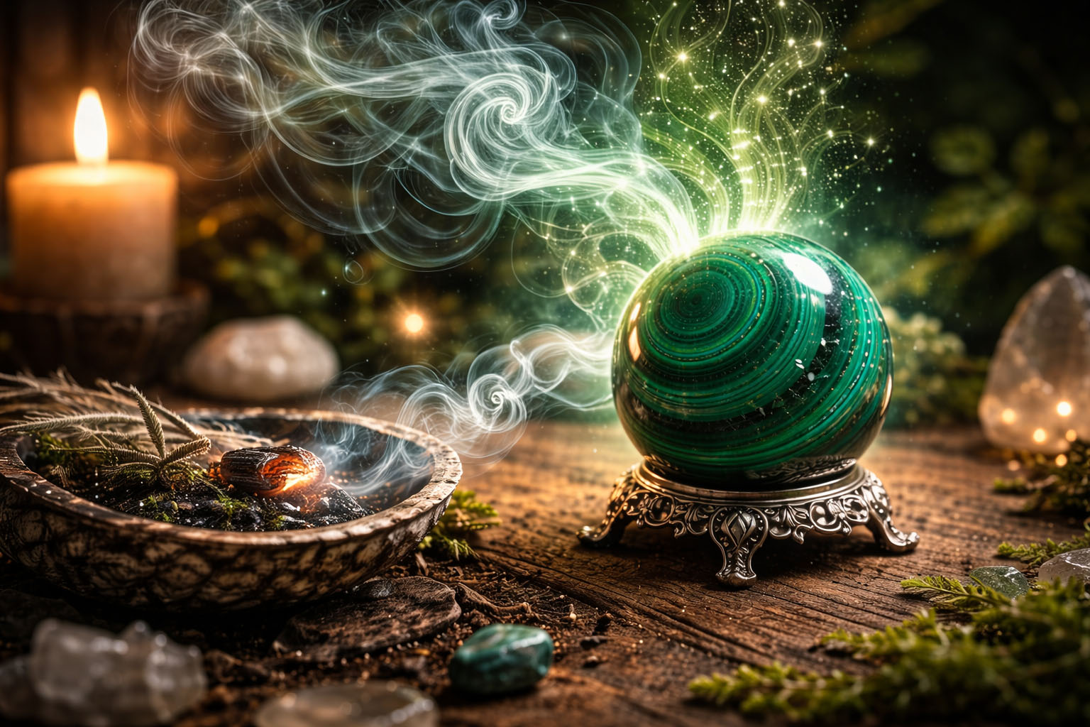 Pasa la piedra por el humo sagrado para neutralizar las frecuencias densas que ha absorbido del ambiente.