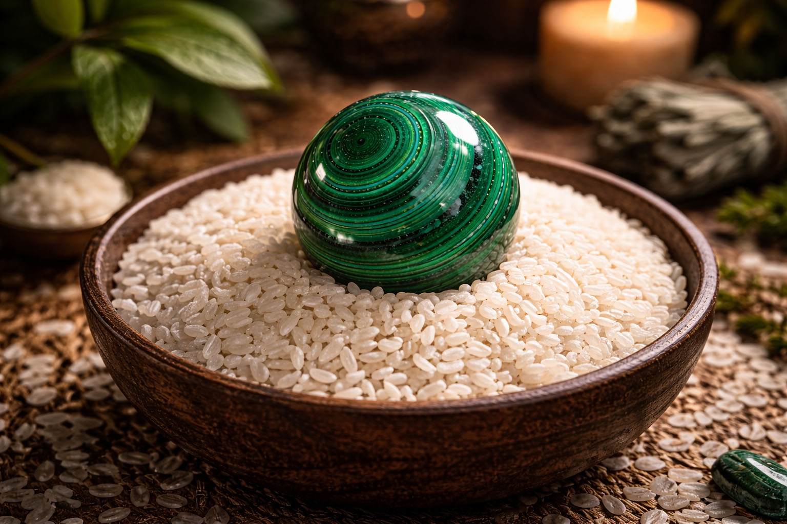 Sumerge la piedra en arroz seco durante 24 horas para que el grano absorba la humedad y la energía estática. Desecha el arroz después de este proceso, ya que actuará como un repositorio de los
