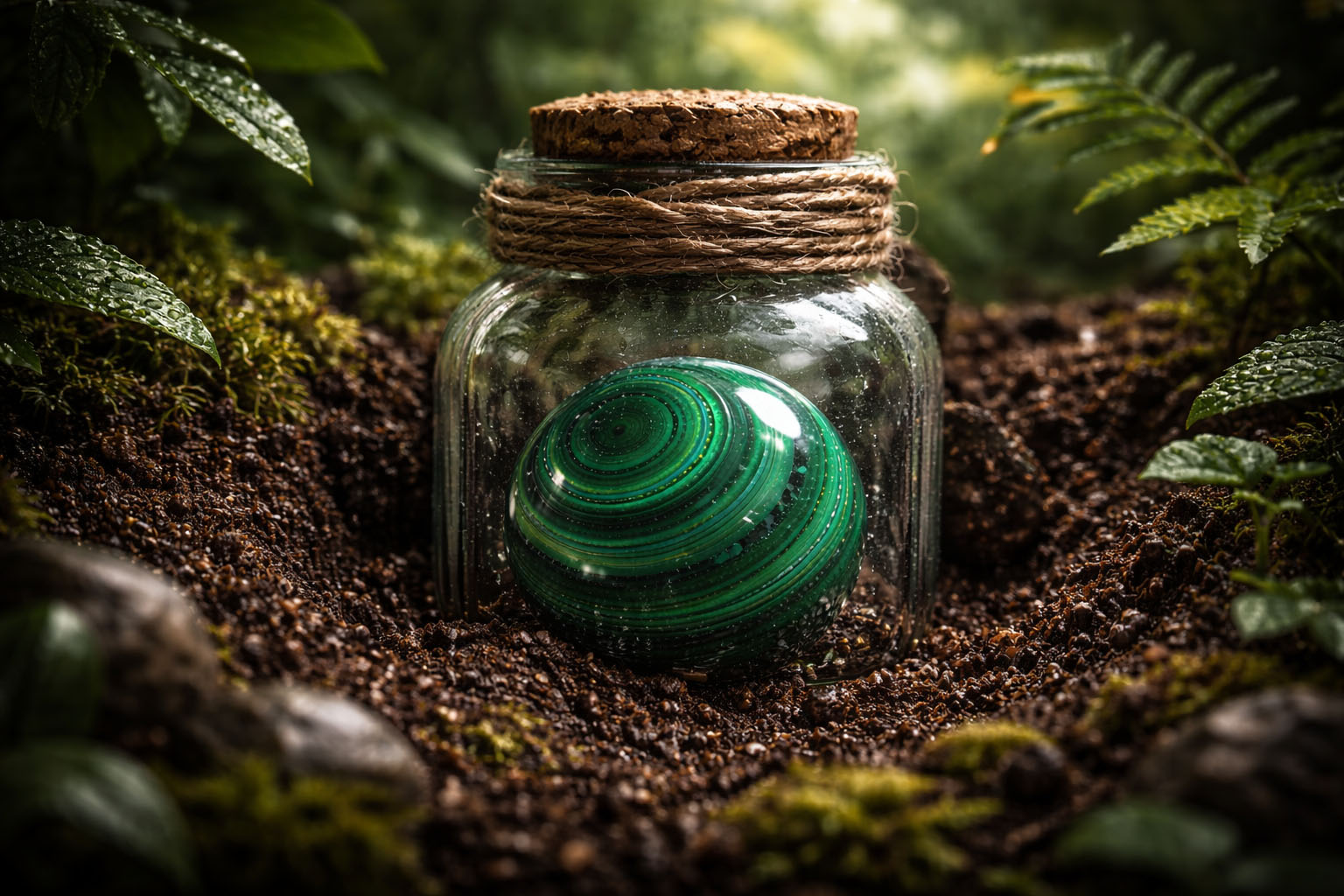 Pon la piedra en un frasco de vidrio y entiérralo en un jardín para que reciba la frecuencia de la naturaleza. El vidrio protege la piedra de la humedad del suelo mientras permite que el magnetismo terrestre la revitalice.