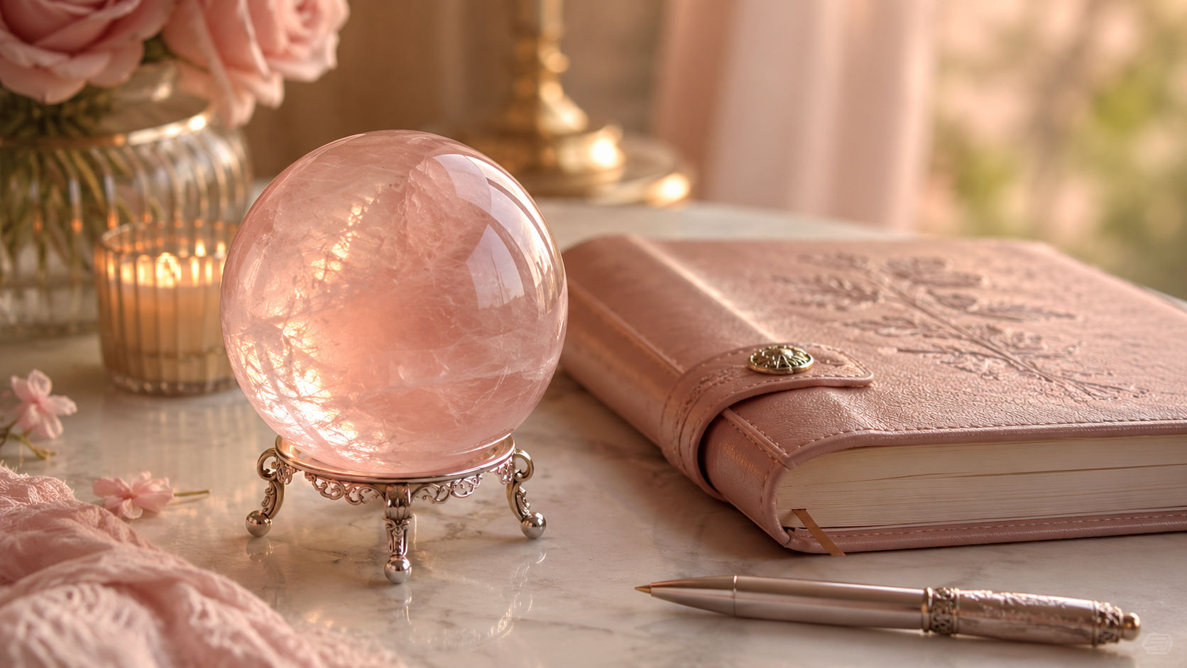 Esfera de Morganita para inspirar sueños sagrados y sanación durante el descanso.