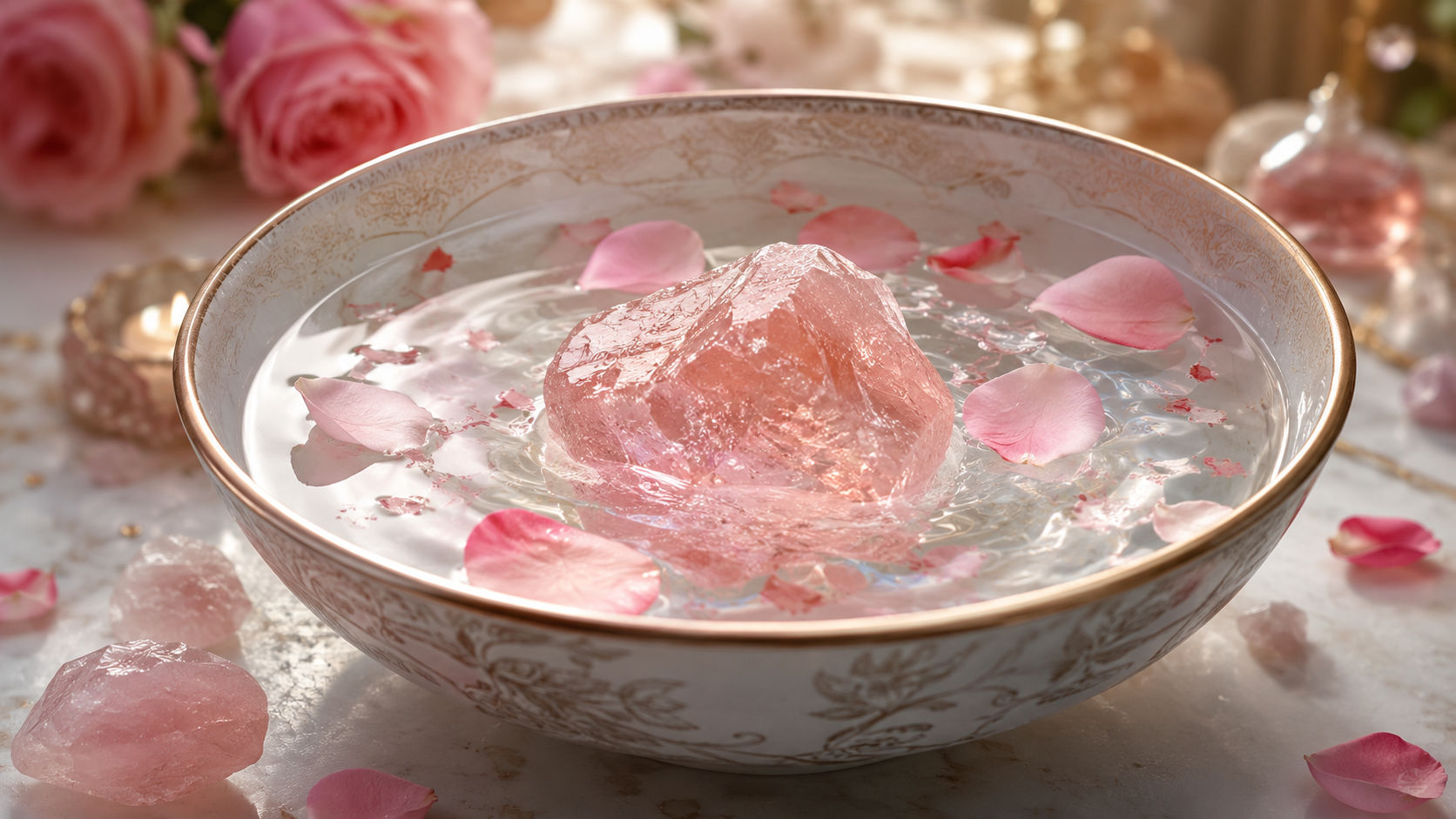 Coloca la piedra en un cuenco con agua pura y esencia de rosas durante quince minutos para limpiar las penas absorbidas.