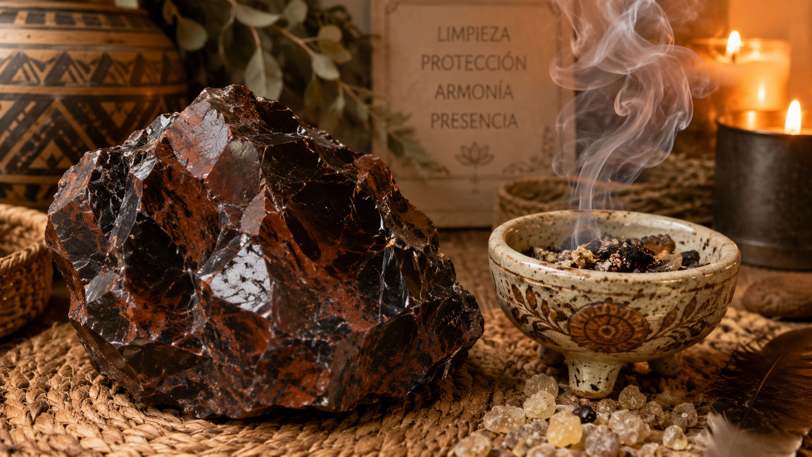Cluster de Obsidiana Caoba en el espacio místico para enraizar la mente y disolver la parálisis espiritual.