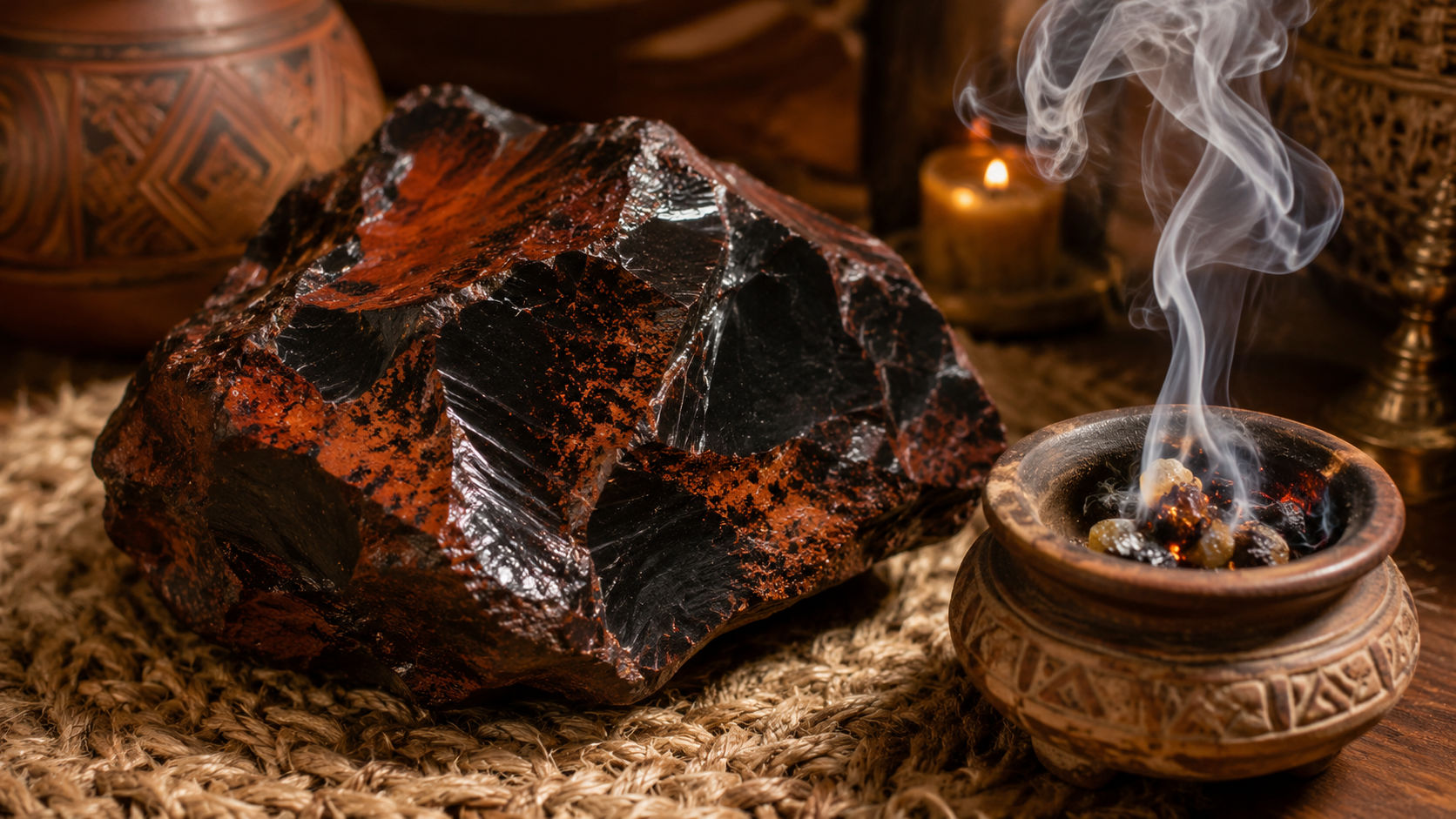 Pirámide de Obsidiana Caoba en la estancia para irradiar vitalidad, coraje y estabilidad a los habitantes.