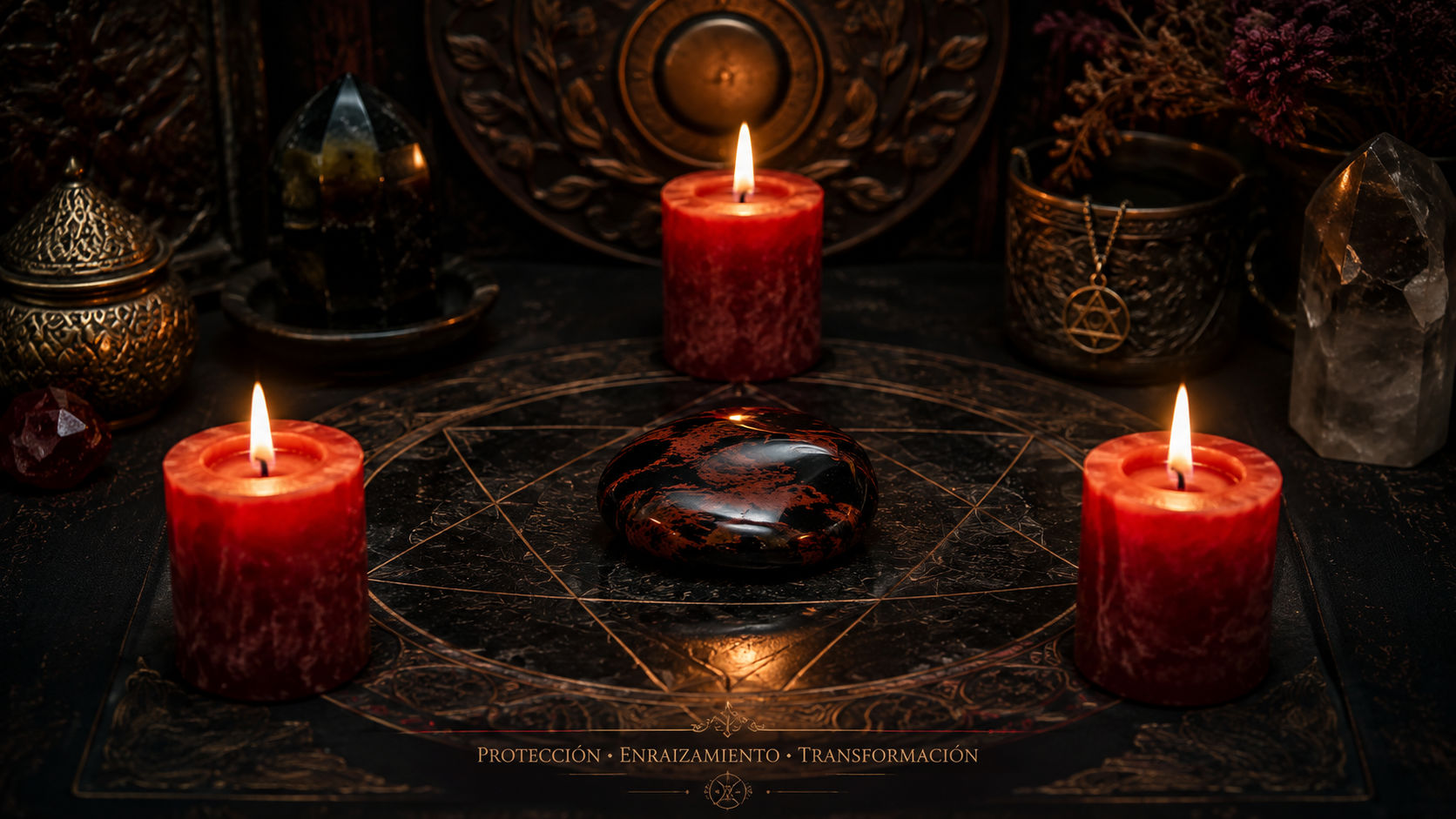 Coloca la gema en el centro de un círculo seguro formado por tres velas rojas o marrones encendidas durante tus meditaciones. El calor y el elemento fuego sintonizarán tu amuleto con el magma primordial de la Tierra, multiplicando su poder de escudo.
