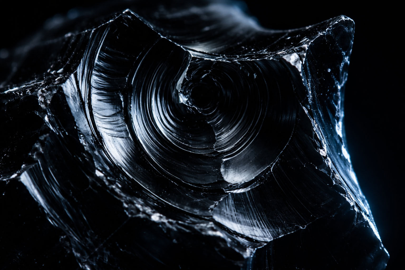 Canto rodado de Obsidiana Negra con brillo vítreo profundo, representando la introspección y el corte de negatividad en Umbral Astral.