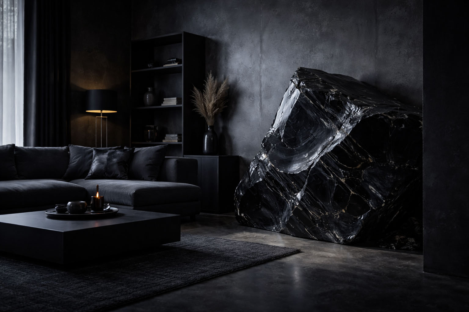 Obsidiana en el punto norte del hogar para actuar como ancla de estabilidad y protección.