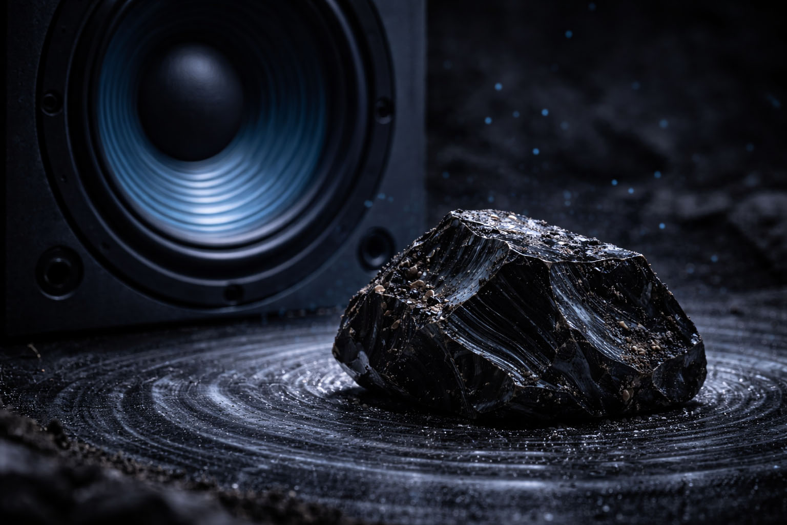 Coloca la piedra cerca de un emisor de frecuencias bajas (40Hz - 100Hz) para reordenar su estructura atómica de vidrio amorfo. La vibración sónica recalibra su