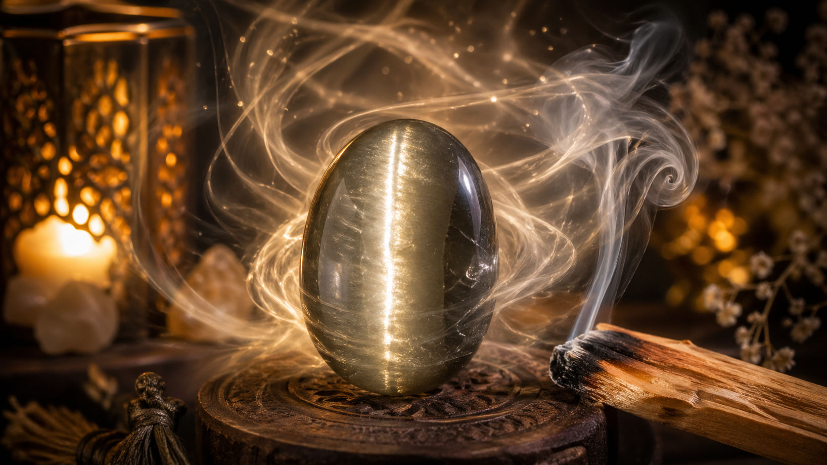 Pasa la piedra por el humo sagrado para sellar su campo áurico y mantener su función de escudo contra el mal de ojo. Es ideal para limpiezas rápidas después de haber estado en lugares públicos o reuniones tensas.
