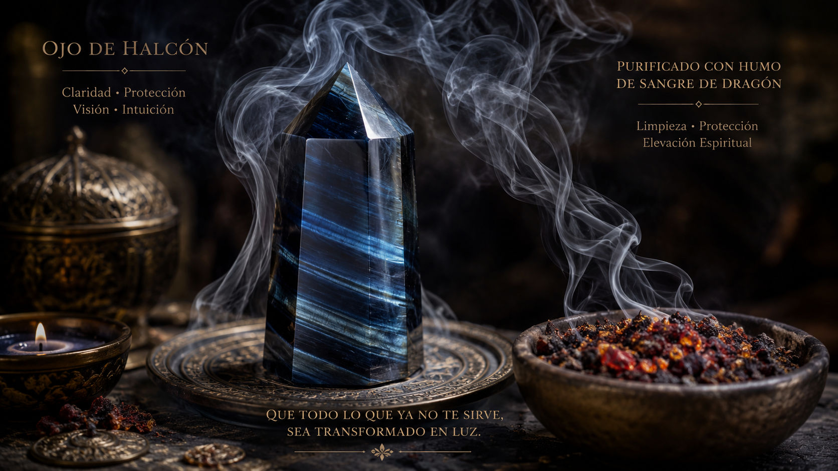 Pasa la piedra a través del espeso humo de esta resina para quemar cualquier residuo de envidias o celos que haya absorbido por ti. Dibuja espirales en el aire con el humo alrededor de la gema, sellando su matriz cristalina contra intrusiones astrales.