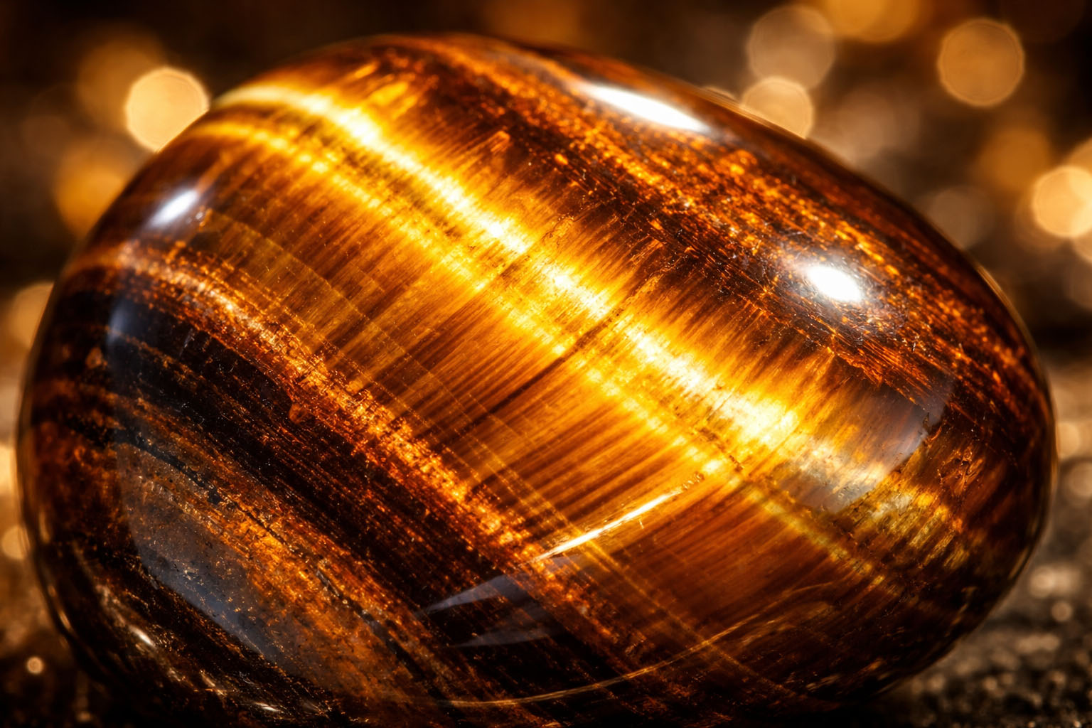 Piedra Shungit pulida y brillante sobre una superficie tecnológica, destacando su rol como escudo contra la radiación en Umbral Astral.