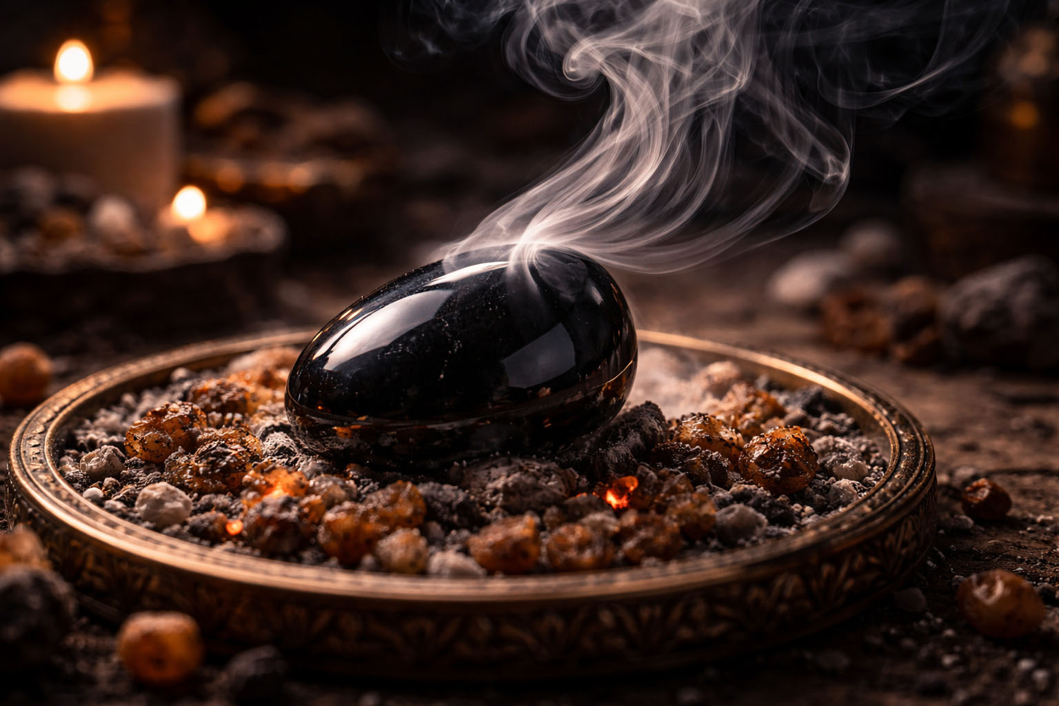 Pasa la piedra por el humo denso de mirra o incienso tradicional para purificar su superficie de cualquier carga negativa superficial. Es la opción más segura si el Ónix está montado en joyería para evitar la corrosión de los metales.