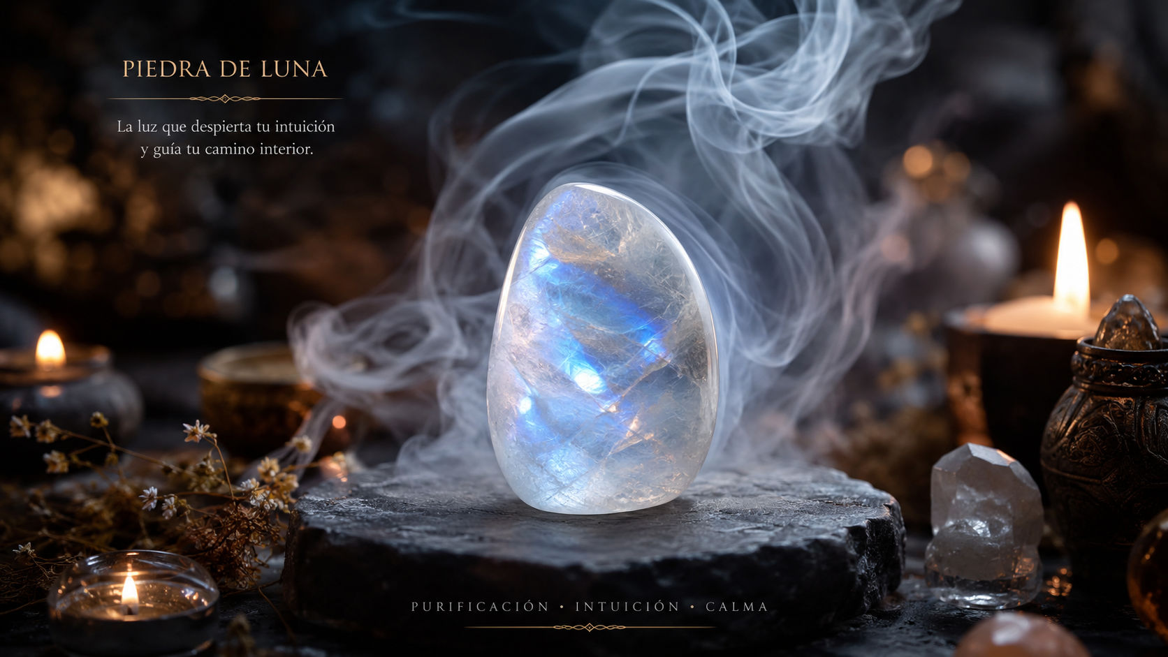 Pasa la piedra calmadamente a través del humo sagrado, permitiendo que las corrientes de aire disuelvan las miasmas estancadas en su matriz. Las espirales sagradas restablecerán el flujo cristalino original de tu amuleto sin alterar sus hilos lumínicos.