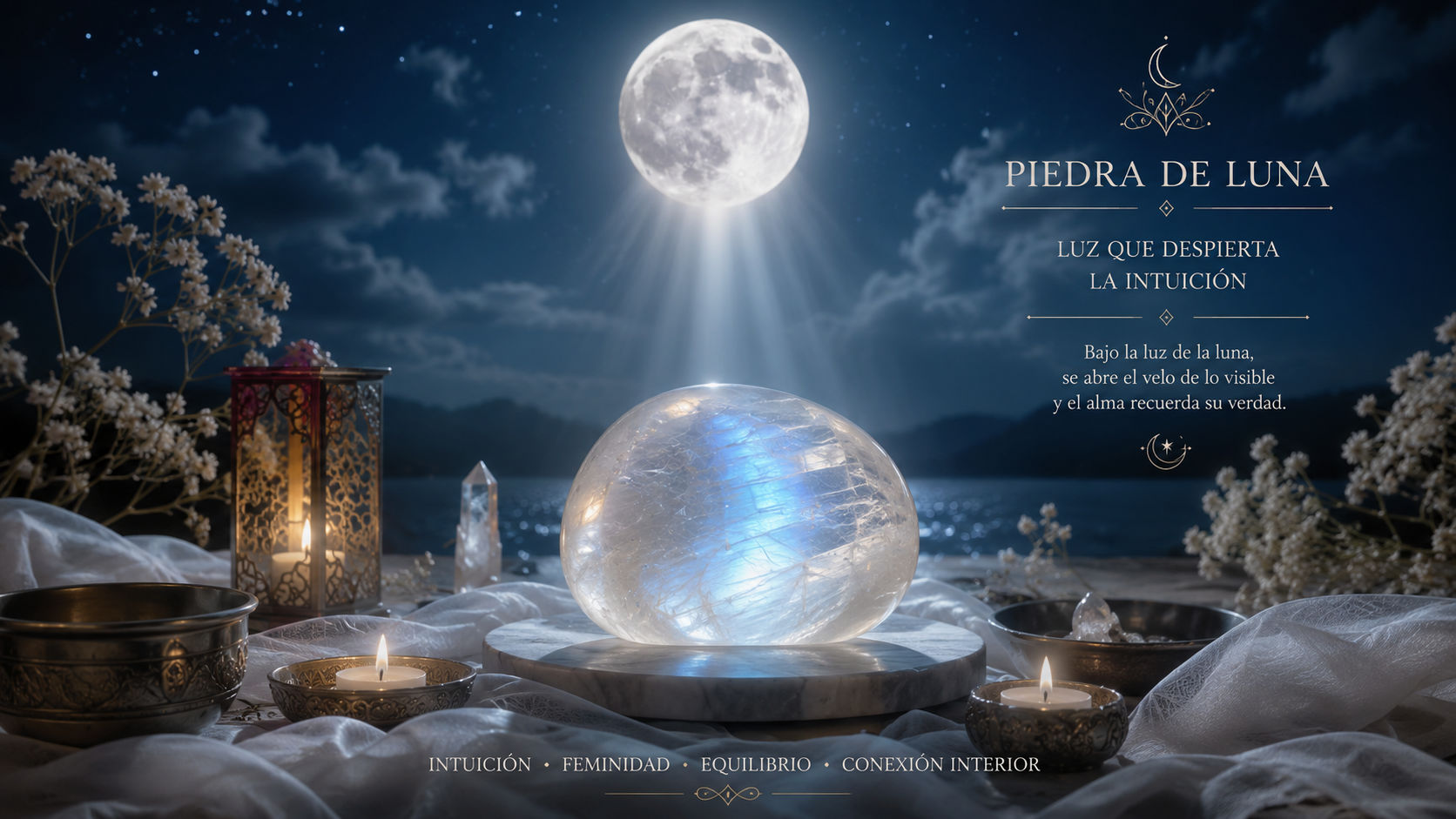 Expón la gema directamente a los rayos lunares en un altar exterior durante toda la noche de plenilunio. La medicina de la reina de la noche alimentará los destellos de la piedra, expandiendo al máximo su capacidad de clarividencia.