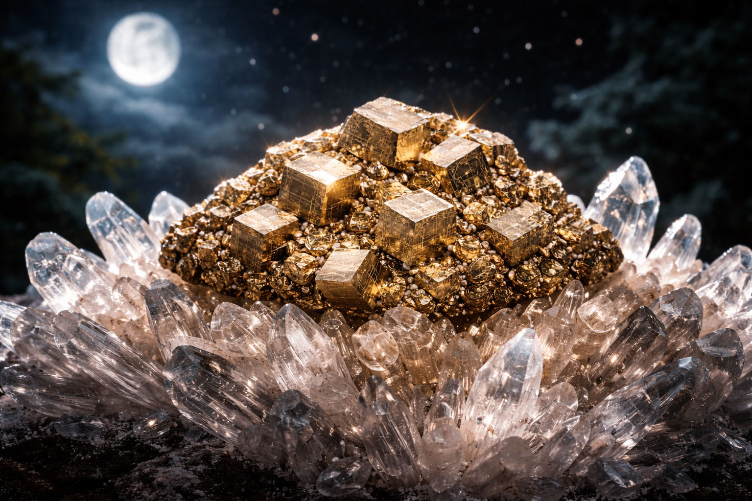 Deja la Pirita sobre una drusa de cristal durante la noche para que la geometría del cuarzo amplifique su frecuencia. Este método eleva el