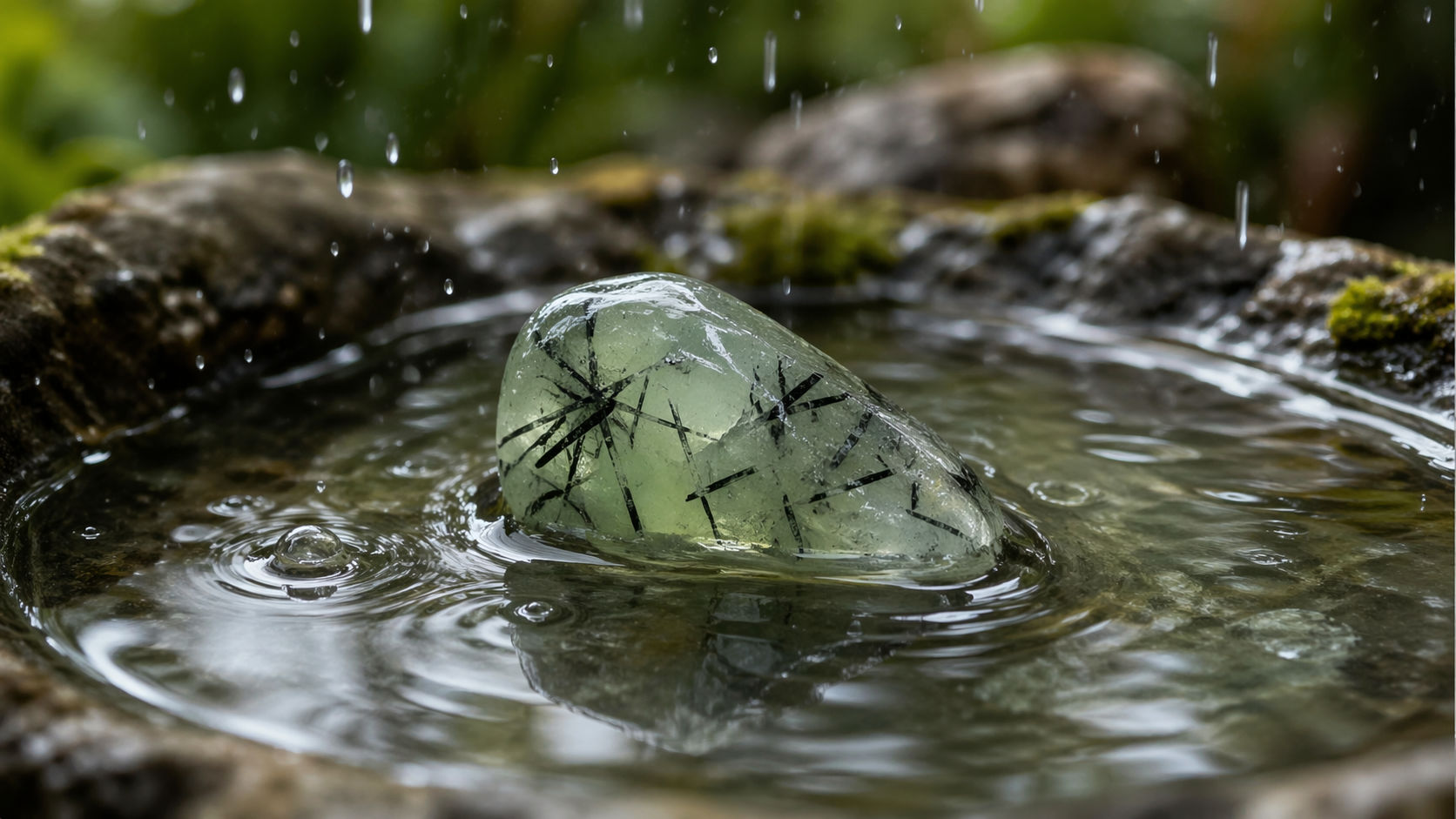 Deja que la piedra repose en agua recolectada del cielo para sintonizarla con la pureza de la naturaleza.