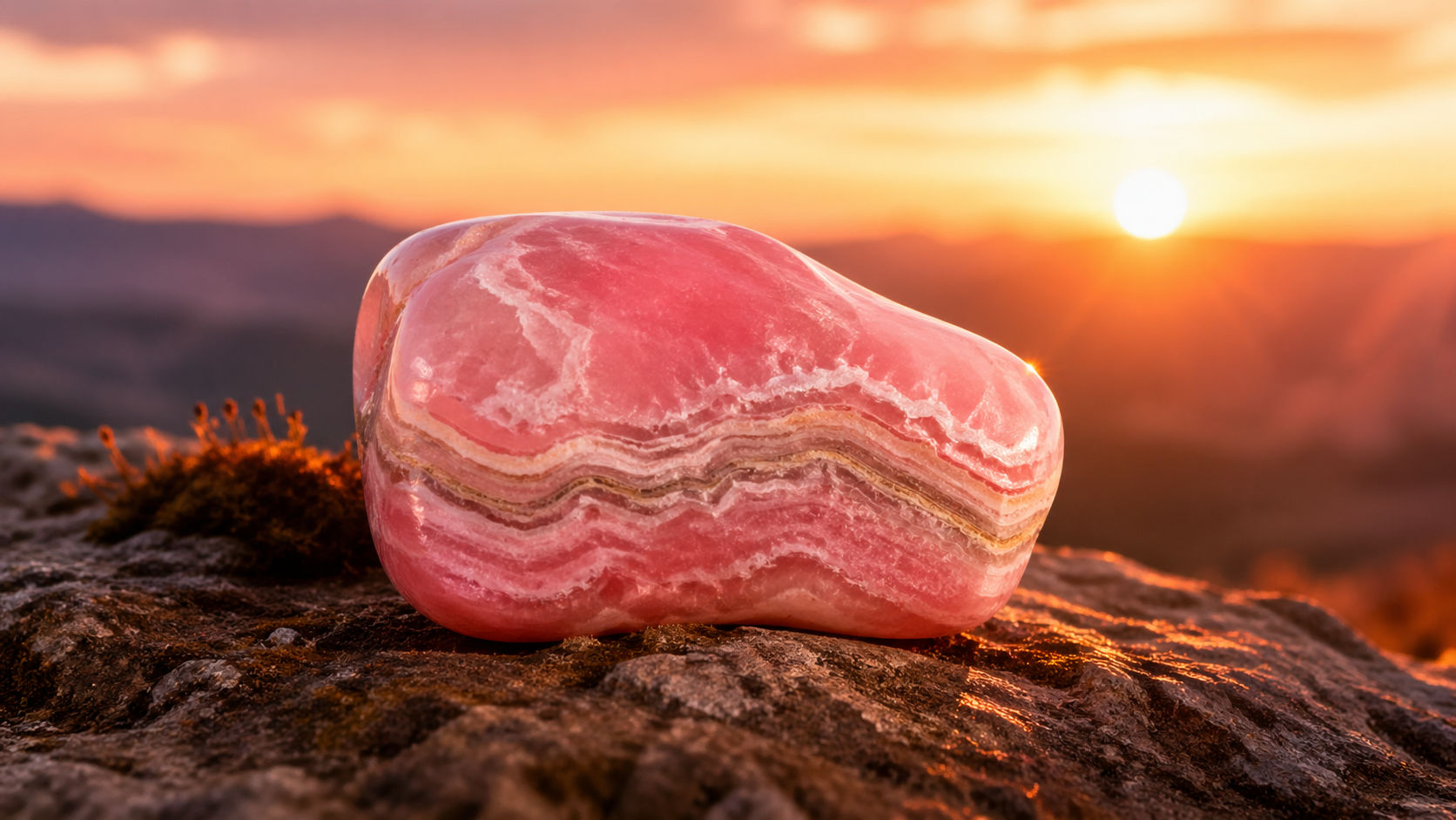 Permite que la piedra repose bajo los rayos cálidos del sol cuando se oculta, capturando los tonos naranja y rosa del cielo. Esta luz suave es la que mejor resuena con la naturaleza de la Rodocrosita, cargándola de esperanza.