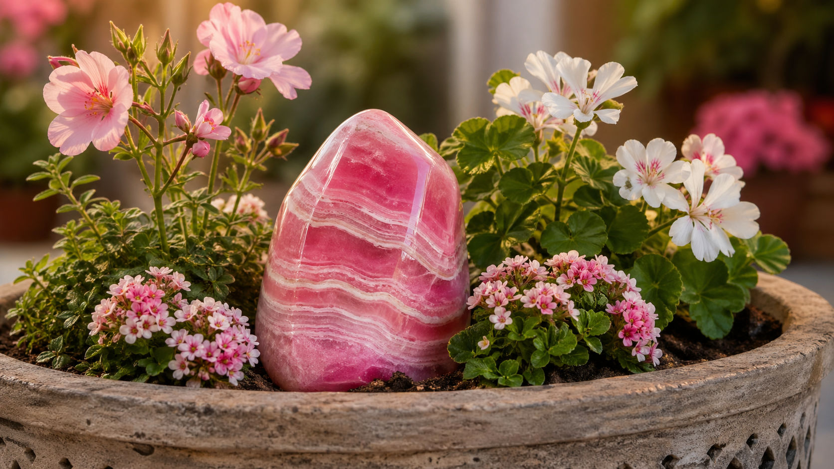 Coloca la piedra en una maceta con plantas que estén floreciendo durante un ciclo de 24 horas. La energía de la vida en crecimiento le devuelve su conexión con la Madre Tierra y su fuerza nutricia.