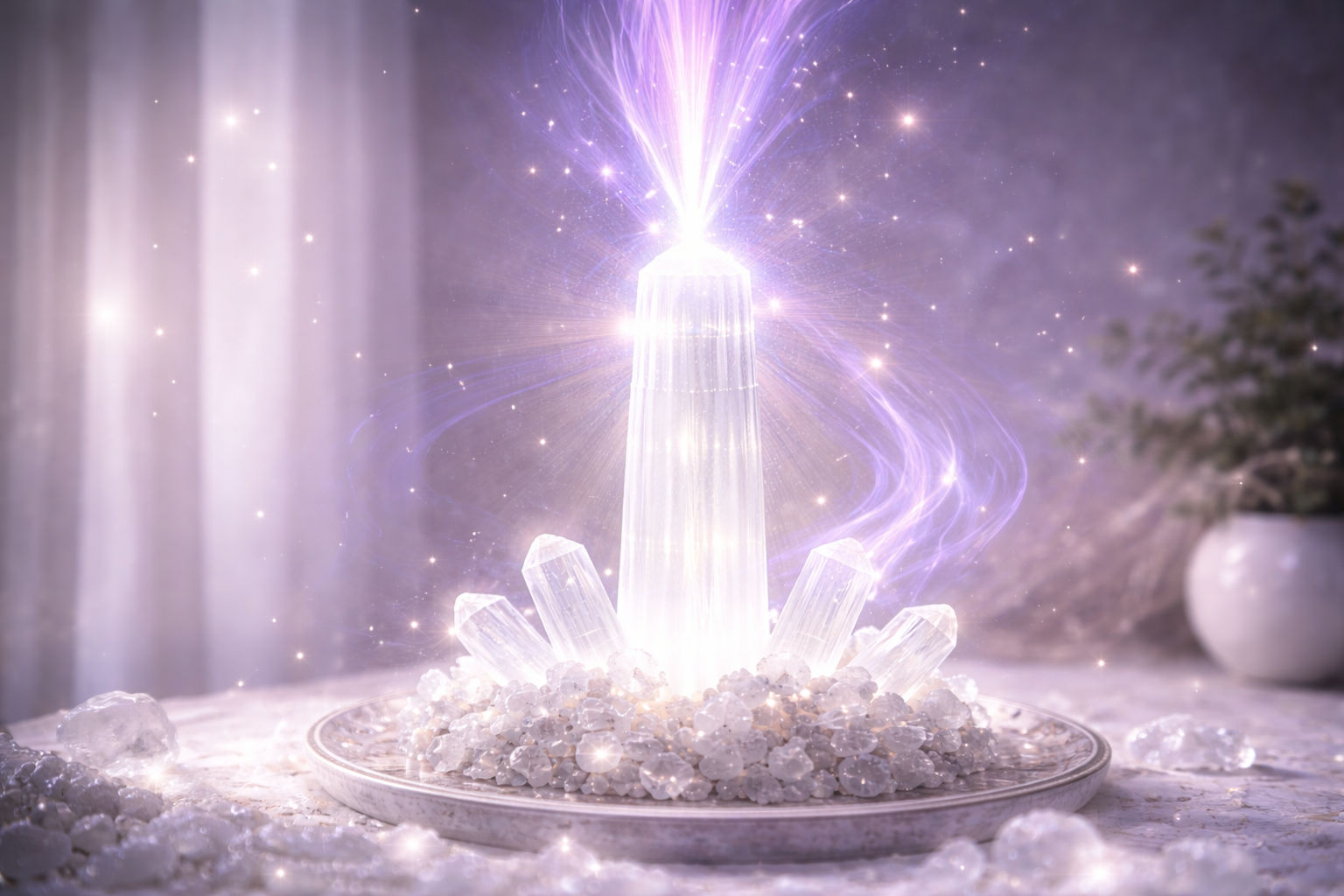 Sostén el cristal y visualiza una llama violeta que lo atraviesa, quemando cualquier impureza energética. Este método respeta la integridad física del mineral mientras resetea su frecuencia de vibración.