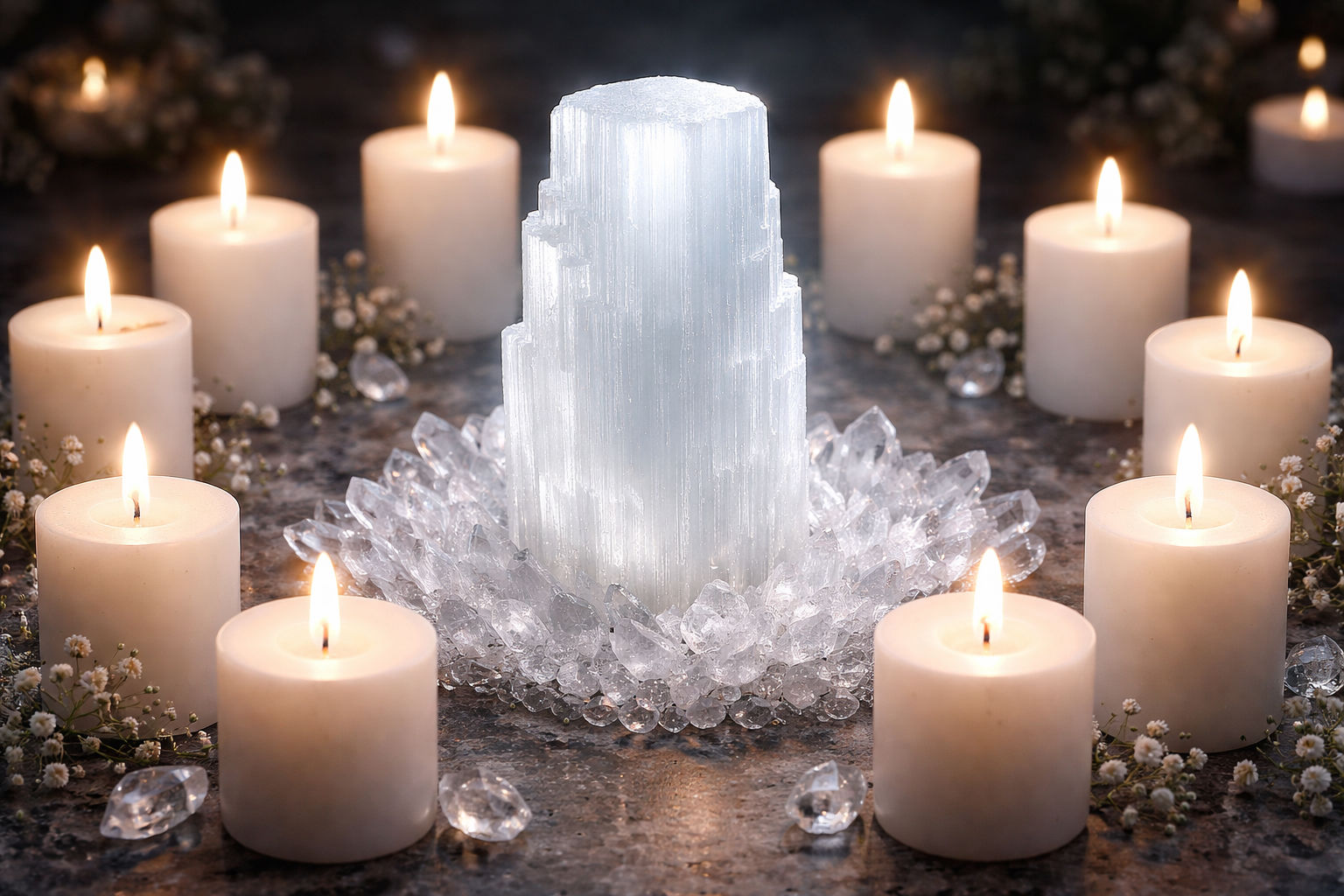 Rodea el cristal con velas blancas para infundirle la pureza del elemento fuego sin dañarlo físicamente. Este ritual refuerza su capacidad de actuar como un escudo de luz activa en entornos hostiles.