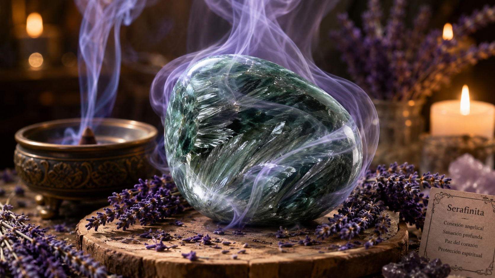 Pasa la piedra calmadamente a través del humo sagrado, visualizando cómo se desprenden las ataduras mundanas.