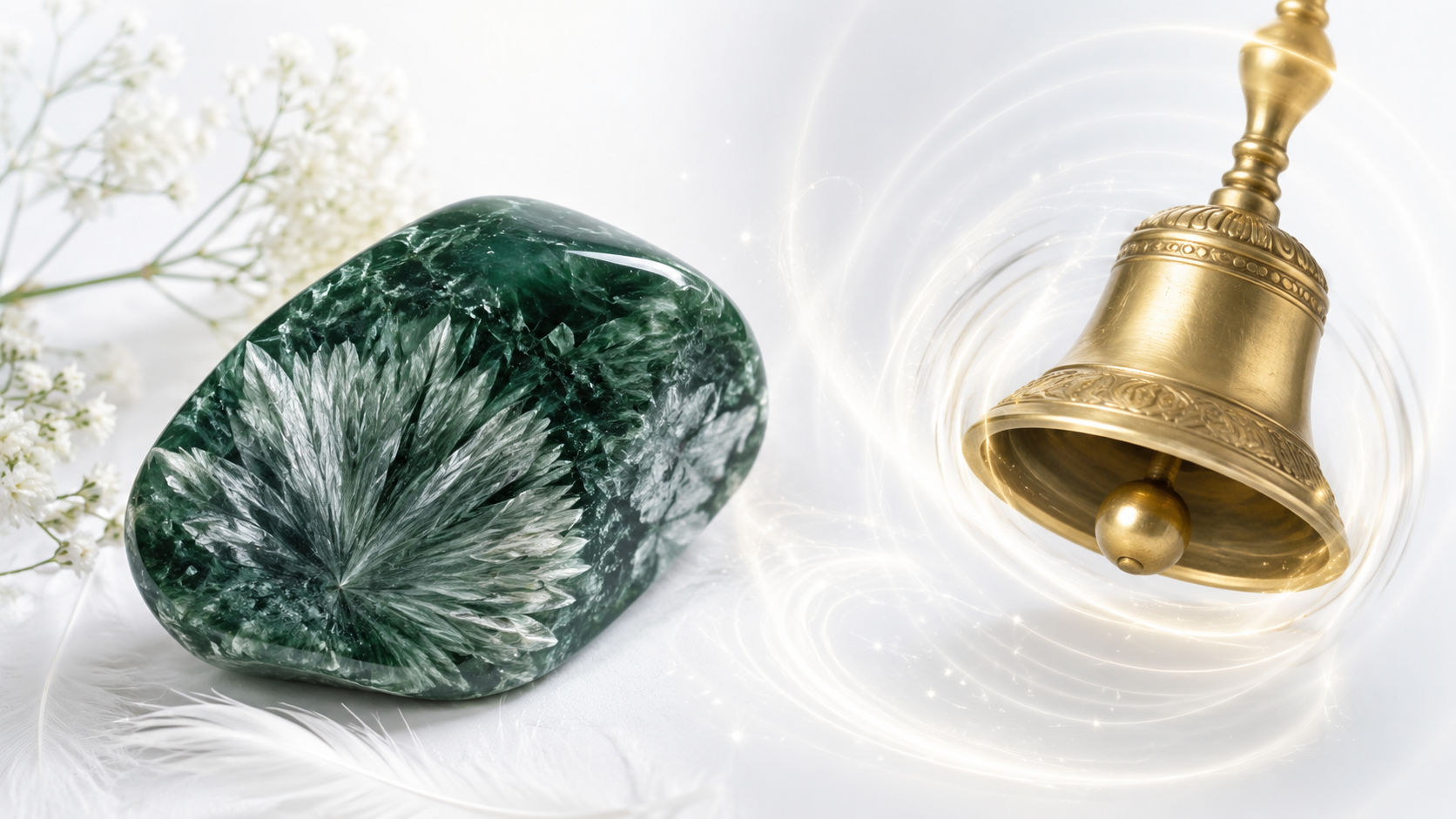 Coloca la gema sobre un lienzo blanco y haz sonar una campana de alta vibración justo encima de ella. Las ondas acústicas puras sacudirán las energías estancadas atrapadas en los intrincados hilos verdes del mineral.