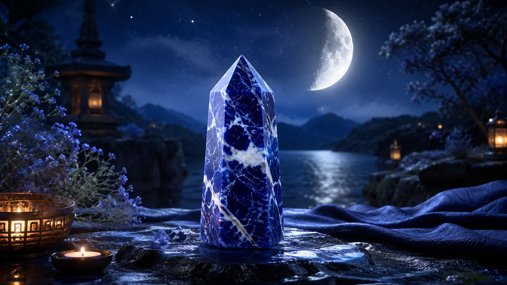 Expón la Sodalita a la luz de esta fase lunar para impregnarla con la energía del desarrollo, la claridad y el enfoque. La luna creciente es el motor ideal para potenciar las facultades de intuición analítica de este cristal.