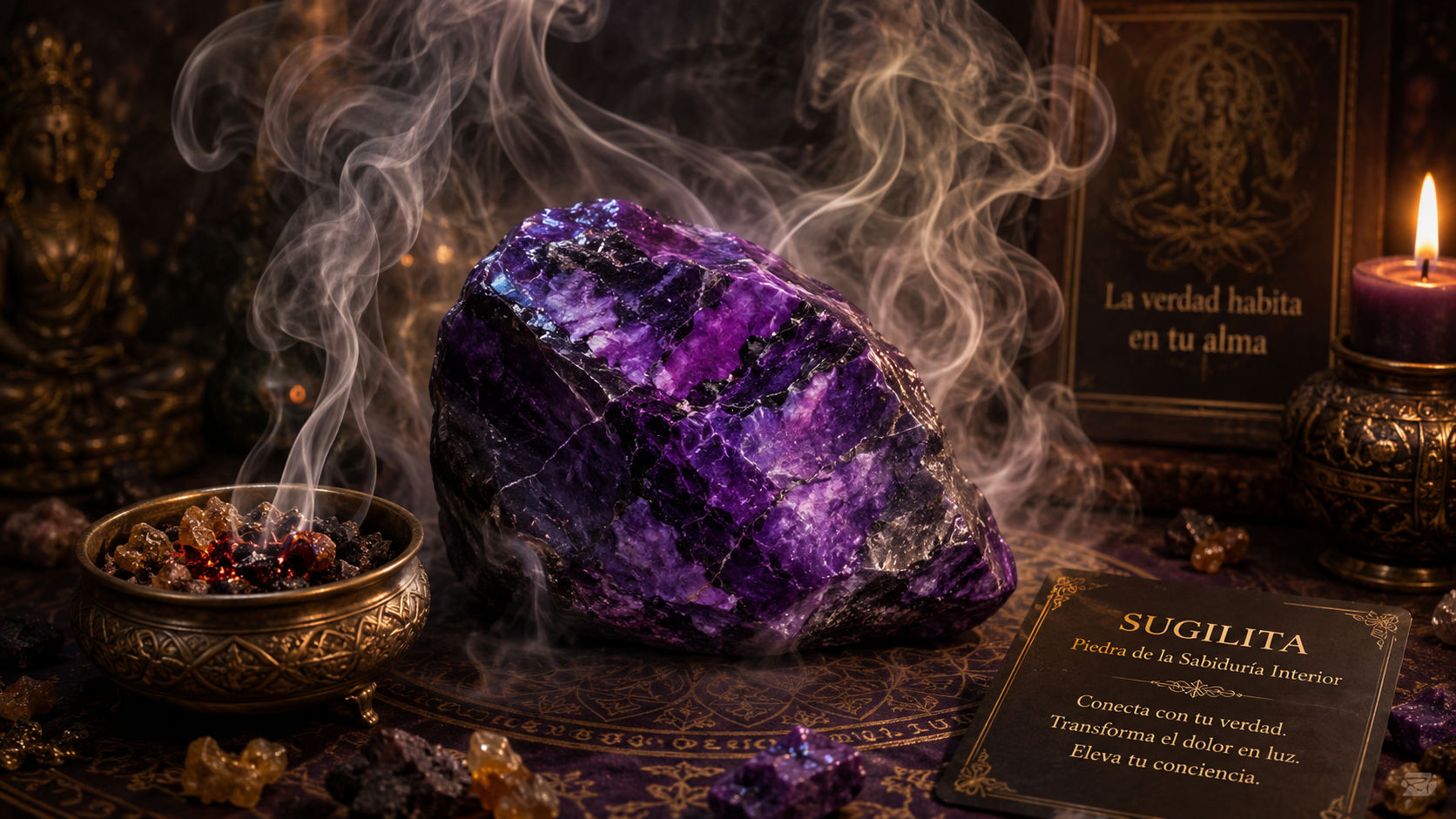 Pasa la piedra repetidas veces a través de las columnas de humo sagrado, intencionando la disolución de los parásitos astrales.