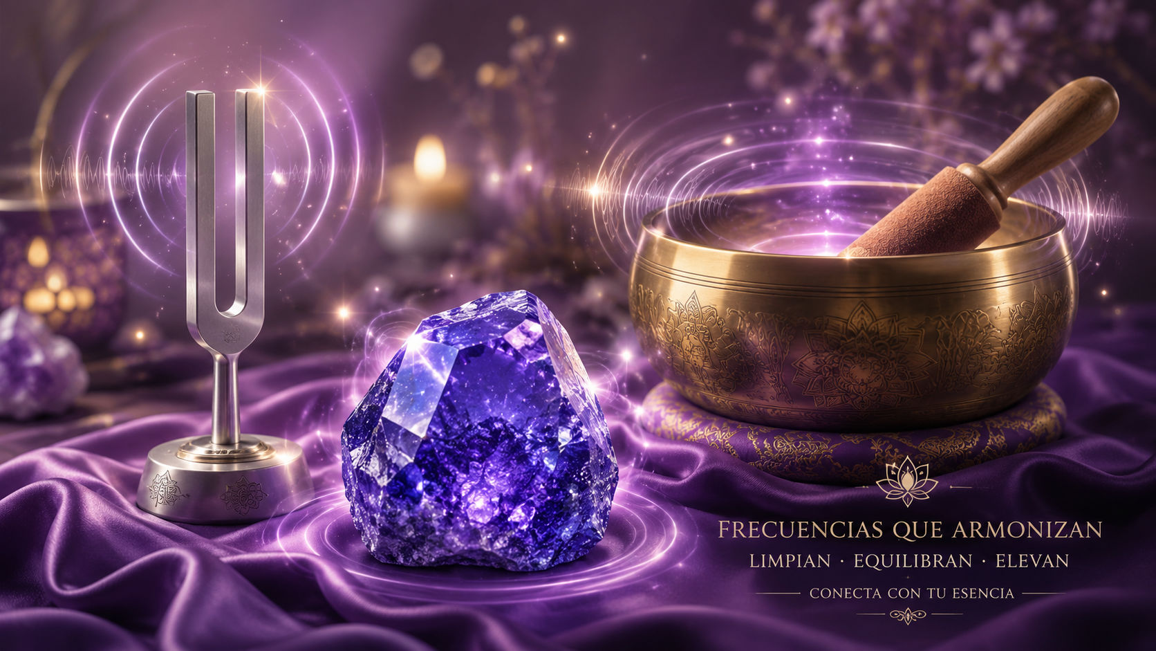 Coloca la gema sobre un paño de seda morada y haz sonar un diapasón o un cuenco tibetano muy cerca de ella. Las ondas acústicas sagradas harán vibrar la estructura sutil del mineral, desprendiendo cualquier energía discordante.