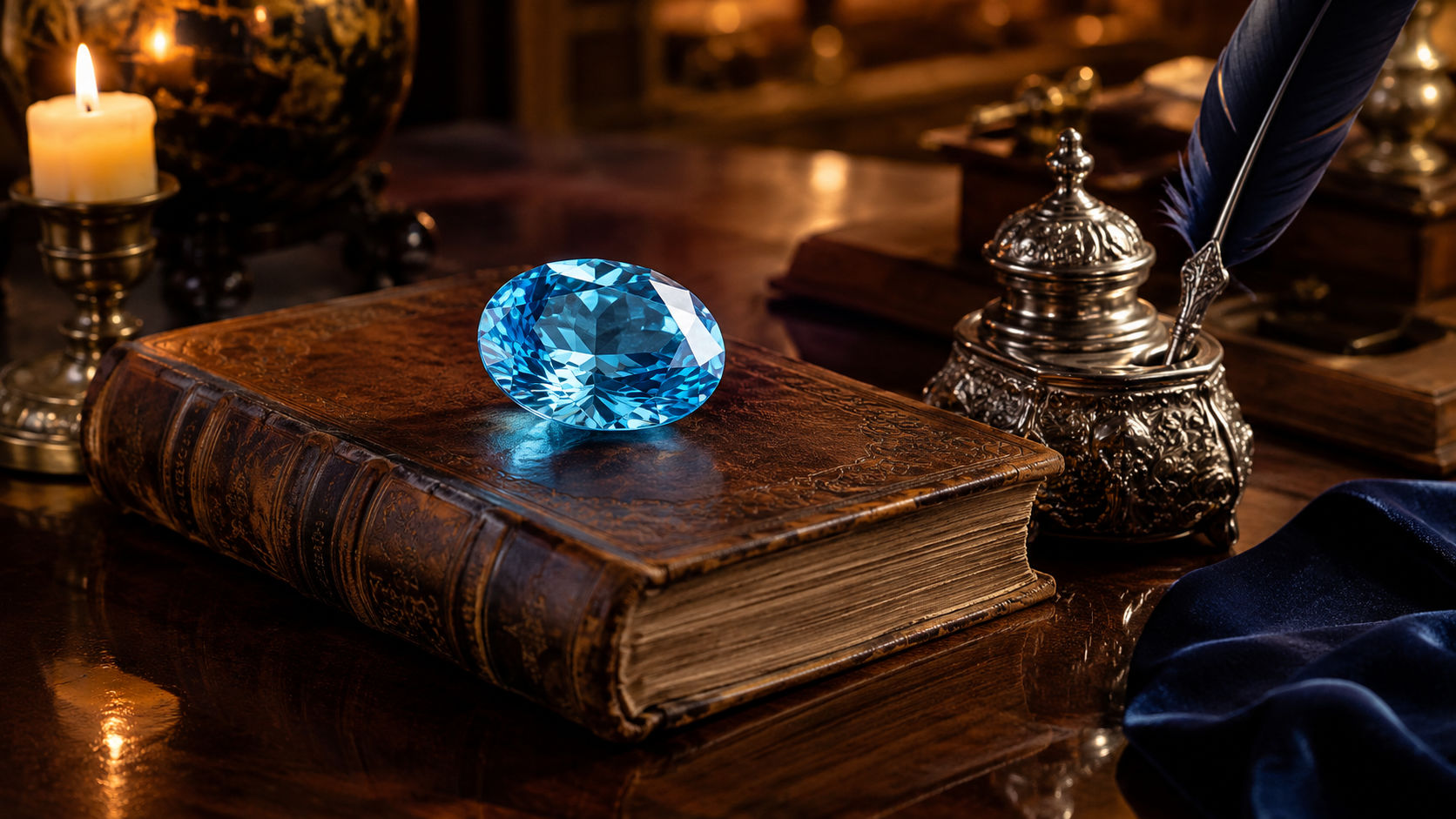 Topacio Azul sobre el escritorio de estudio para agudizar la concentración y enfocar las ideas del alma.