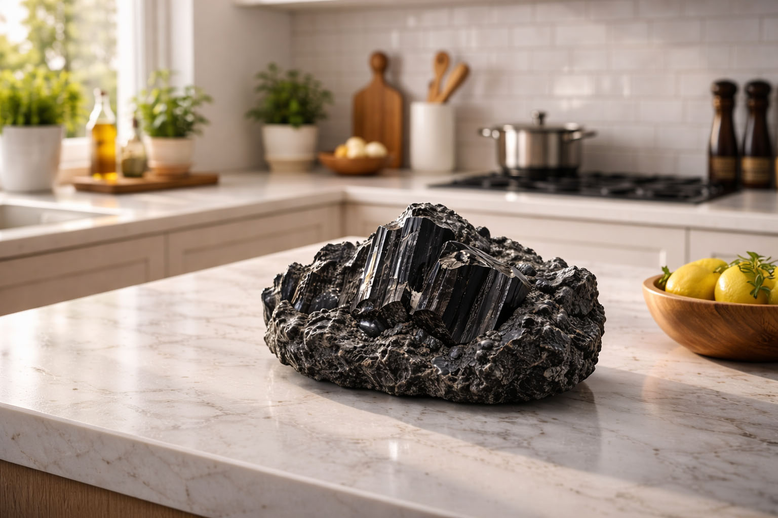 Cristal de Turmalina Negra para energizar la zona de la cocina para buenas vibras cuando se hacen platos deliciosos