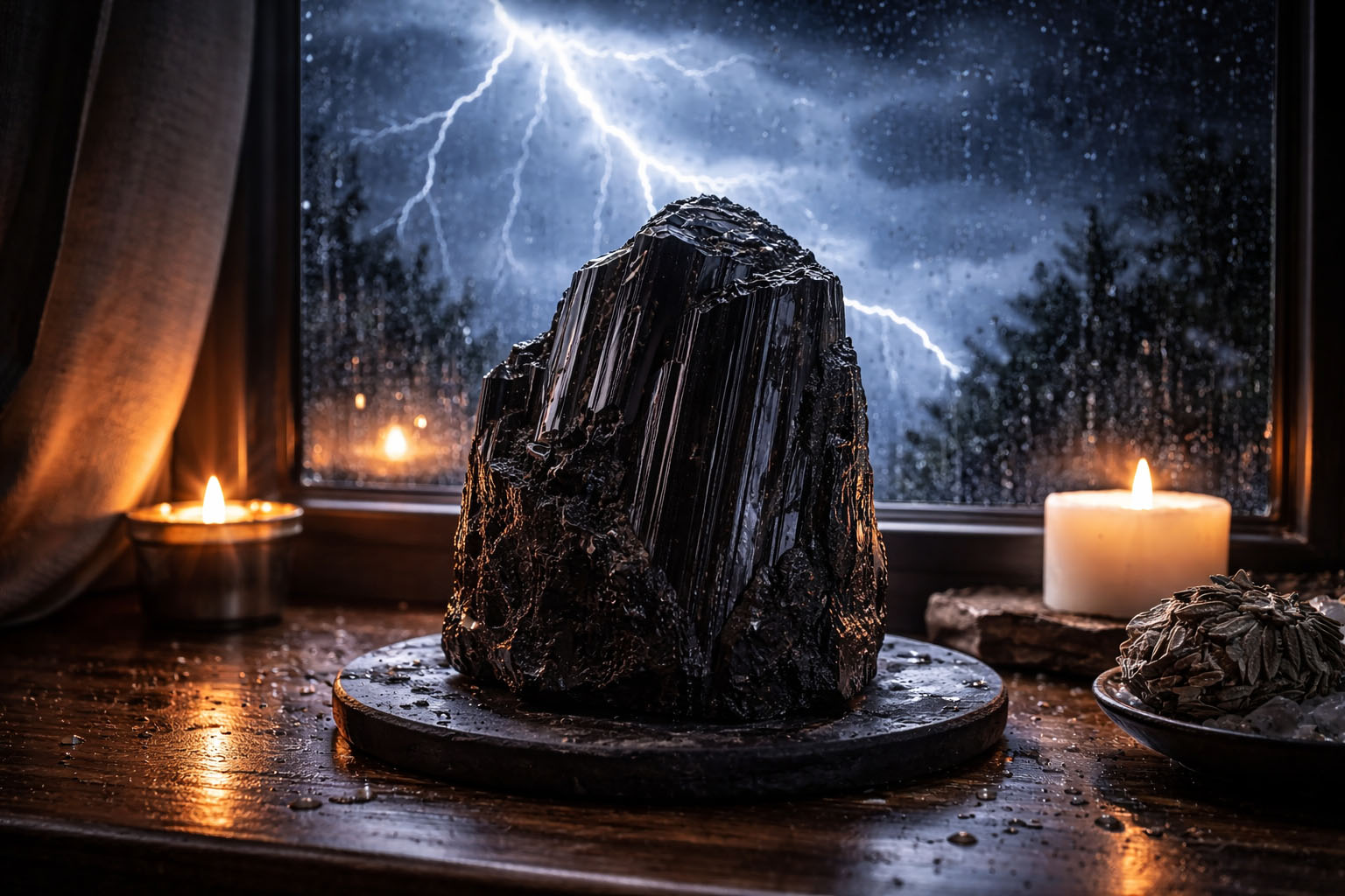 La Turmalina es piroeléctrica y piezoeléctrica. Si hay una tormenta eléctrica, colocarla cerca de una ventana (sin que se moje necesariamente) la carga con una potencia increíble. La electricidad ambiental es como una inyección de adrenalina para este cristal.
