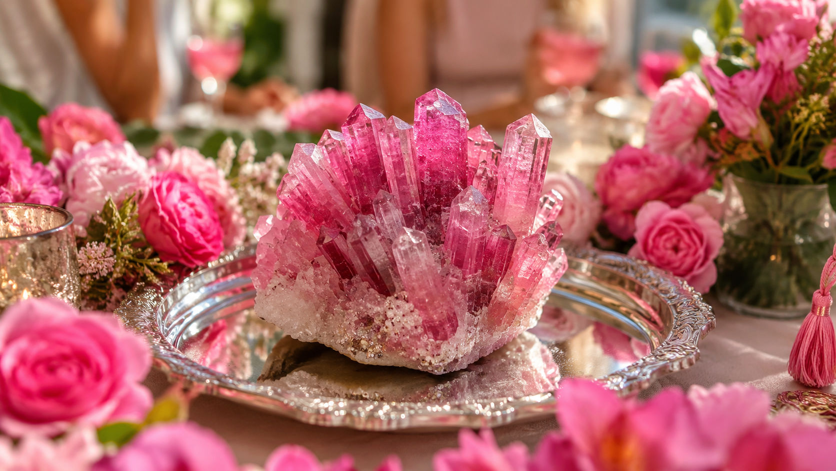 Turmalina Rosa en el salón para atraer alegría y armonía en las reuniones sociales.