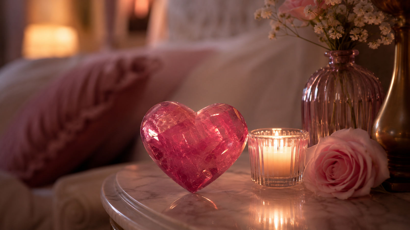 Corazón de Turmalina Rosa para fortalecer el vínculo amoroso y la pasión en la pareja.