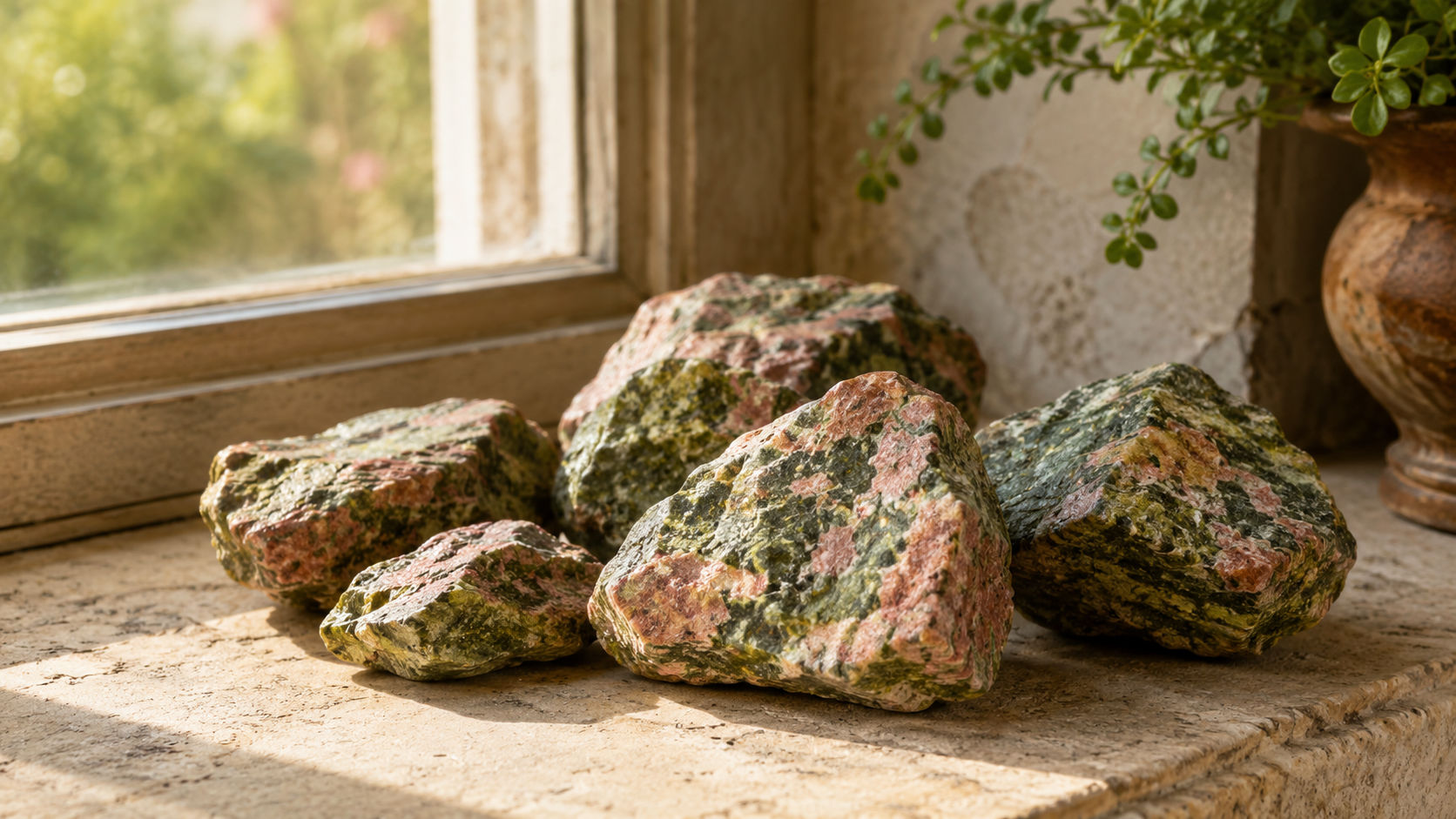 Unakita en la ventana absorbiendo las frecuencias de la naturaleza para equilibrar el hogar.