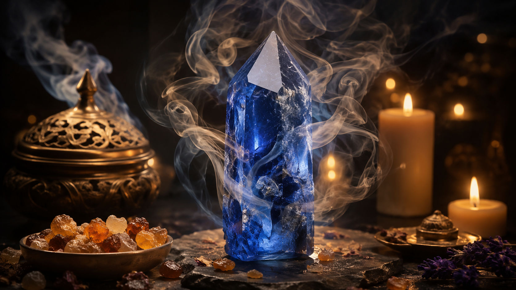 Pasa el cristal lentamente a través del humo sagrado para desprender cualquier impureza astral adherida.